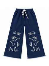 Girls Wide-Leg Jeans Navy Bloom Embroidere