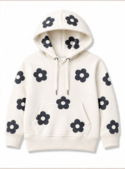 Girls Hoodie Black Daisy Bloom