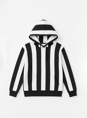 Black & White Stripes Boys Warm Hoodie with a Sporty Vibe