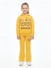 Meow Cat Winter Hoodie and Flare Trouser Set For Girls
