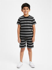 Charcoal Grey Striped Casual Shorts Set
