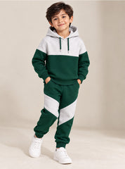 Boys Winter Hoodie Set Green & Grey Streetwear