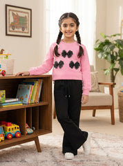 Girls Winter Set Pink & Black Bow Junior