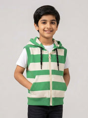 Boys Winter Sleeveless Hoodie Green Stripe