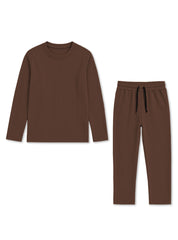 Kids Chocolate Brown Ribbed Lounge Set