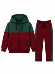 Boys Winter Tracksuit Forest & Wine Colorblock