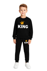 Boys King Crown Printed Black Winter Tracksuit