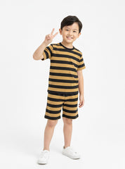 Mustard Yellow Striped Casual Shorts Set