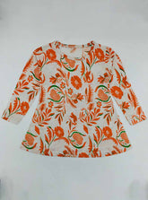 GIRLS FROCK FULL PRINTED ORANGE FLOWER