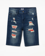Rip Repair Authentic Blue Denim Short For Boys