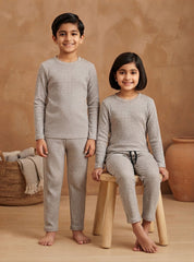 Kids Stone Grey Ribbed Lounge Set