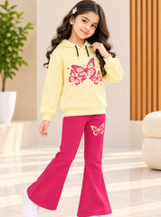 Girls Winter Hoodie Set Cream & Berry Butterfly