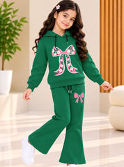 Girls Winter Hoodie Set Floral Ribbon