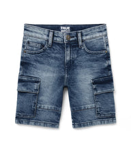 Blue Cargo Denim Shorts For Boys