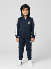 Kids Dark Grey Adidas Zip-Up Tracksuit with White Stripes