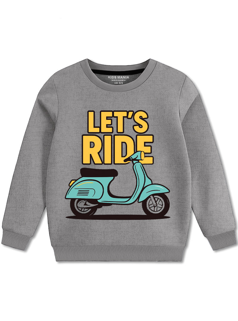 Let's Ride Crewneck Cotton Fleece Sweatshirts For Boys