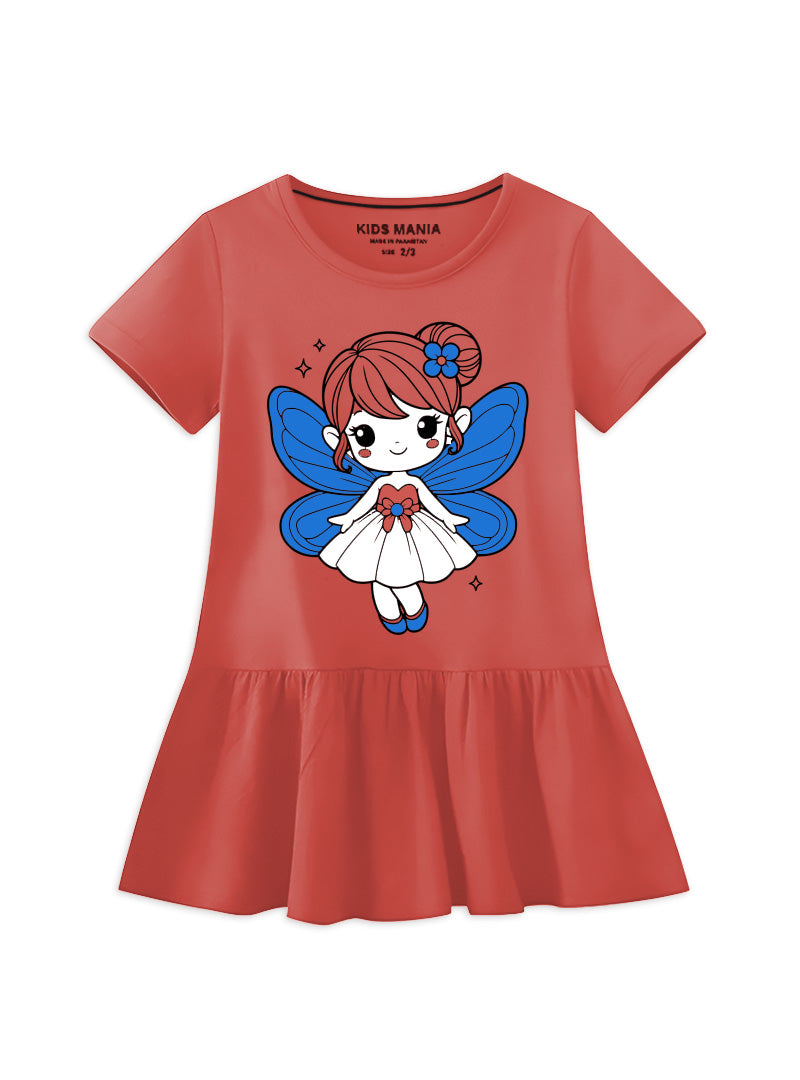 Stylish & Breathable Doll Printed Cotton Frock For Girls