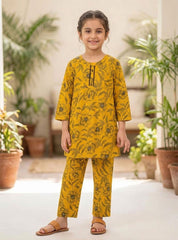 Girls Mustard Floral Peplum Set
