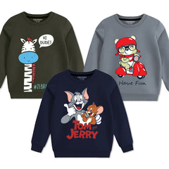 Pack of 3 Kids Graphic Fleece Sweatshirts – Hi Dude Zebra, Fun Bear & Tom Jerry Prints