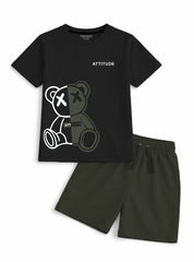 Boys Attitude Bear T Shirt Shorts Set