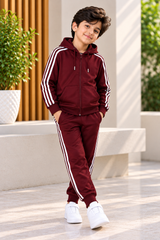 Boys Winter Hoodie Tracksuit Maroon Velocity