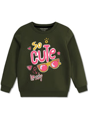 Girls Green “So Cute & Lovely” Print Sweatshirt