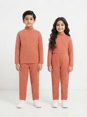 Kids Burnt Orange Rib Thermal Set