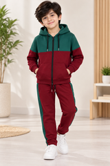Boys Winter Tracksuit Forest & Wine Colorblock