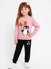 Pretty Cartoon Happy Penguin Warm Tracksuit For Girls