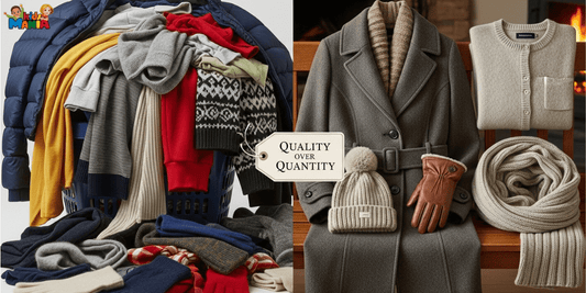 An artistic collage displaying a variety of clothing and accessories in a vibrant layout.