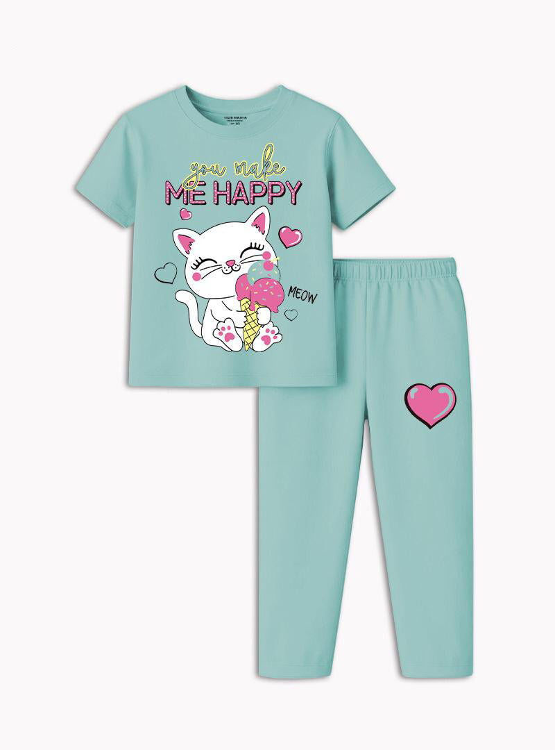 Girls Happy Cat Trouser Set