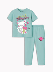 Girls Happy Cat Trouser Set