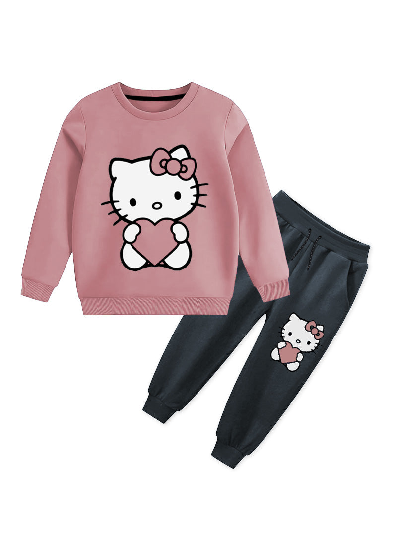 Girls Fleece Tracksuit - Love Kitty