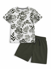 Boys Tropical Leaf Print T Shirt Shorts Set