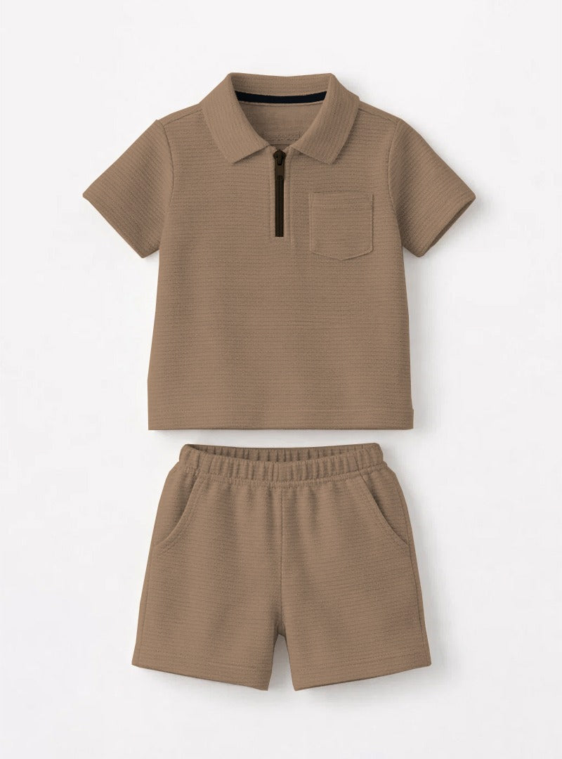 Boys Textured Zip Collar Short Set