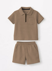 Boys Textured Zip Collar Short Set