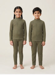 Kids Olive Green Rib Thermal Set