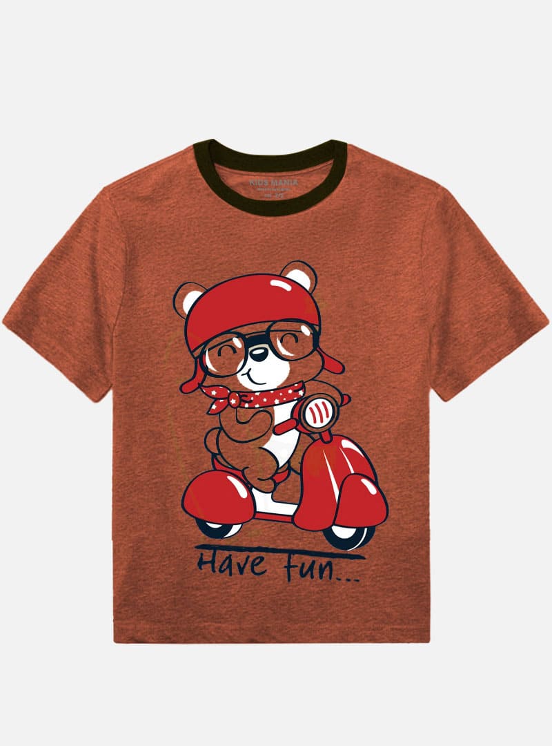 Boys T-Shirt Cute Bear Ride On Scooter Have Fun