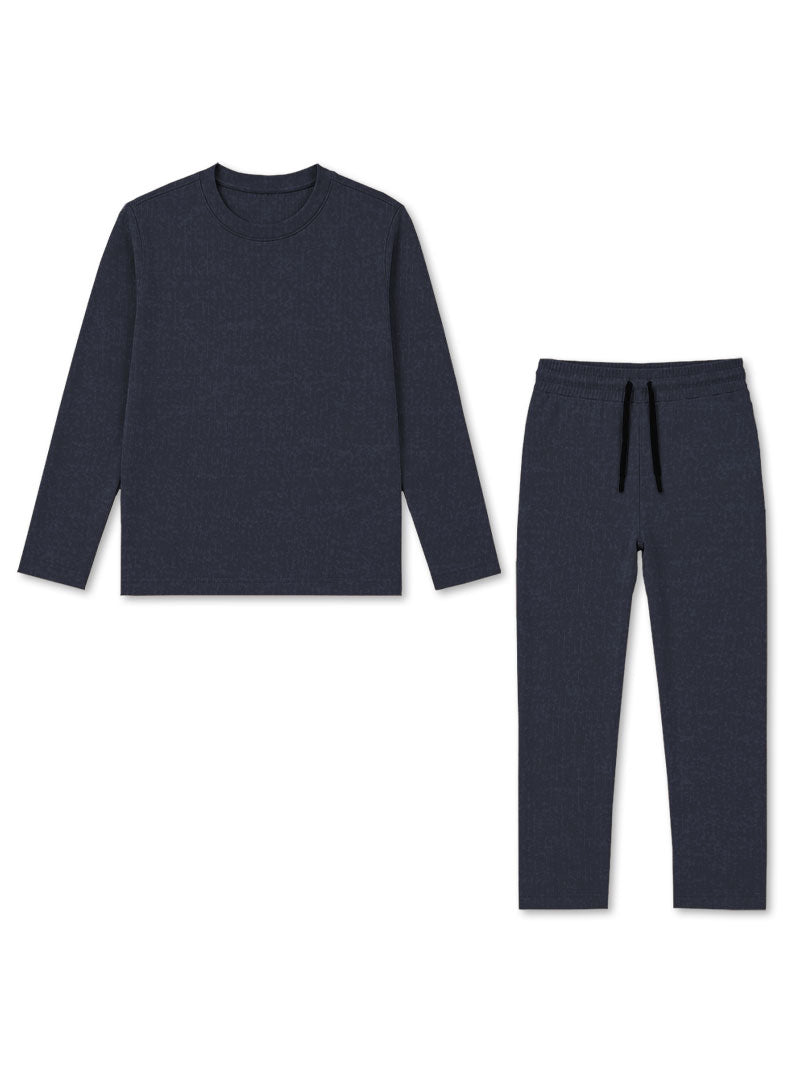 Kids Navy Rib Thermal Set