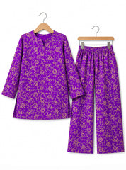 Girls Purple Printed Kurti Set