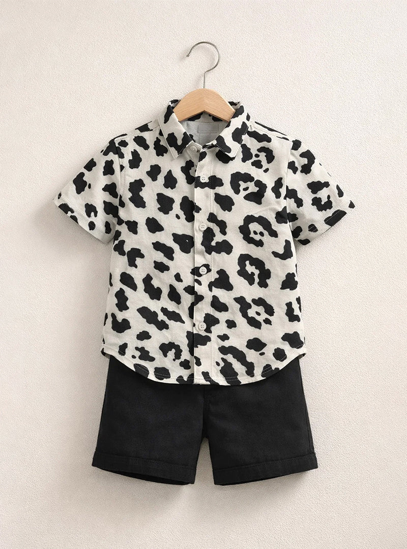 Boys Leopard Print Shirt and Shorts Set