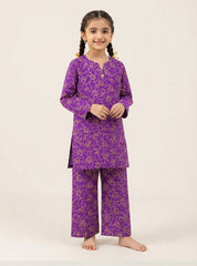 Girls Purple Printed Kurti Set