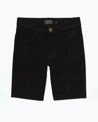 Boys Moto Biker Black Jeans Short Slim Fit