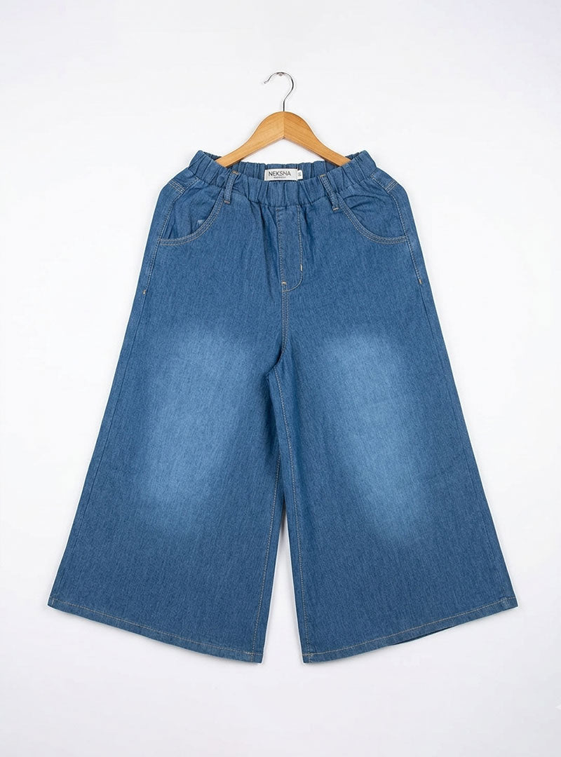 Girls Comfort Fit Wide Leg Denim Jeans