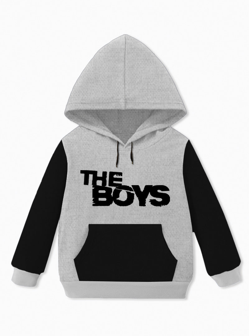 The Boys Winter Hoodie Gray and Black Fleece with Contrast Sleeves