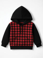 Boys Stylish Red & Black Checkered Fleece Hoodie