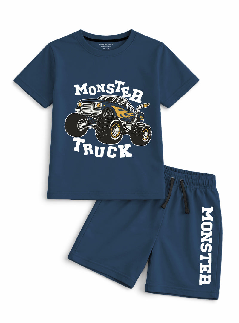 Boys Navy Monster Truck Short Set