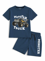 Boys Navy Monster Truck Short Set
