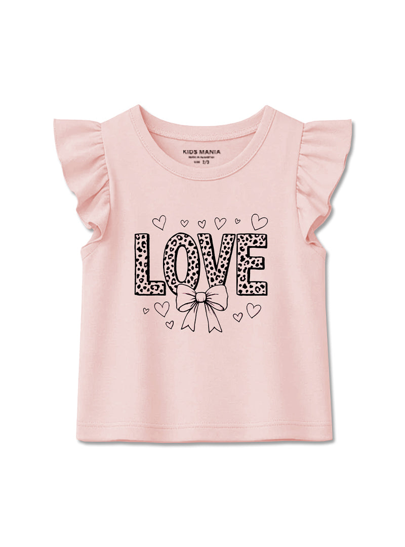 Girls Love Print Flutter Sleeve Tee