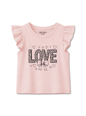 Girls Love Print Flutter Sleeve Tee
